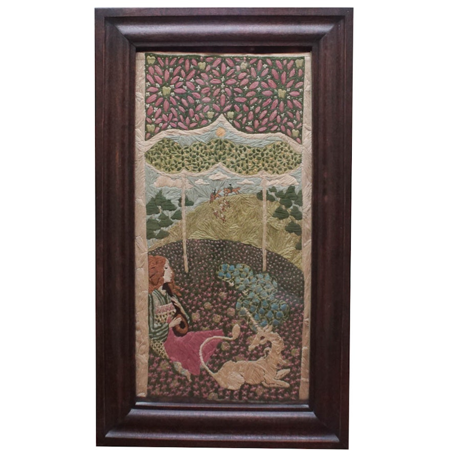 Framed Hand Embroidered Mythical Scene