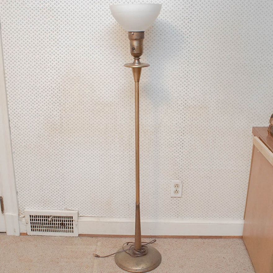 Vintage Brass Torchiere Floor Lamp