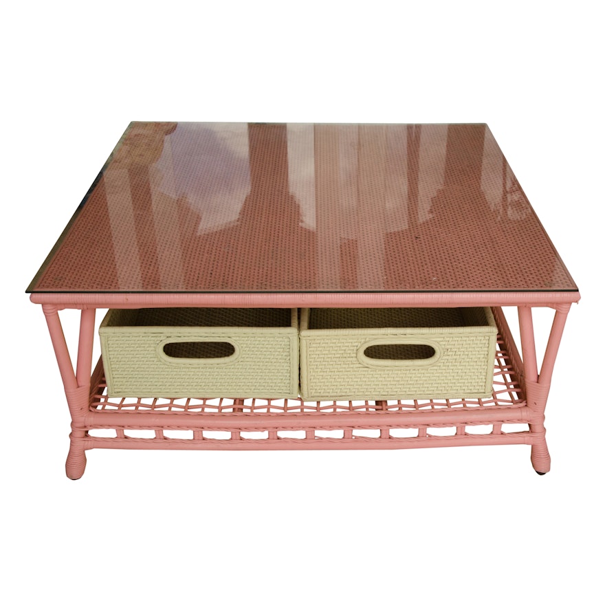 Pink Glass Top Patio Coffee Table