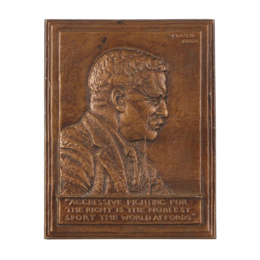 James Earl Frasier Bronze Teddy Roosevelt Wall Plaque