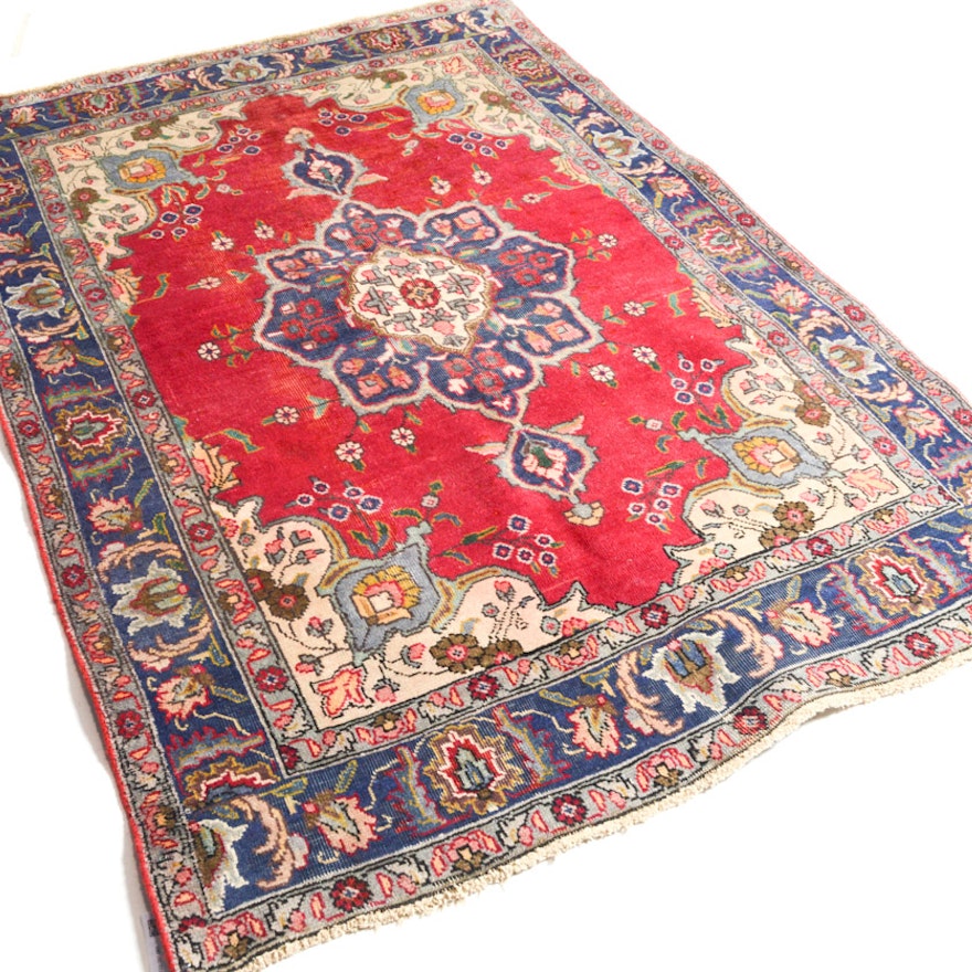 Vintage Hand-Knotted Persian Tabriz Rug