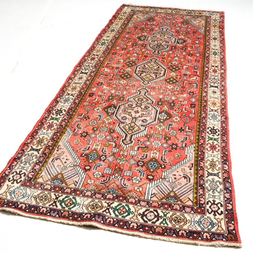 Vintage Hand-Knotted Lamp's Wool Persian Malayer Sarouk Runner