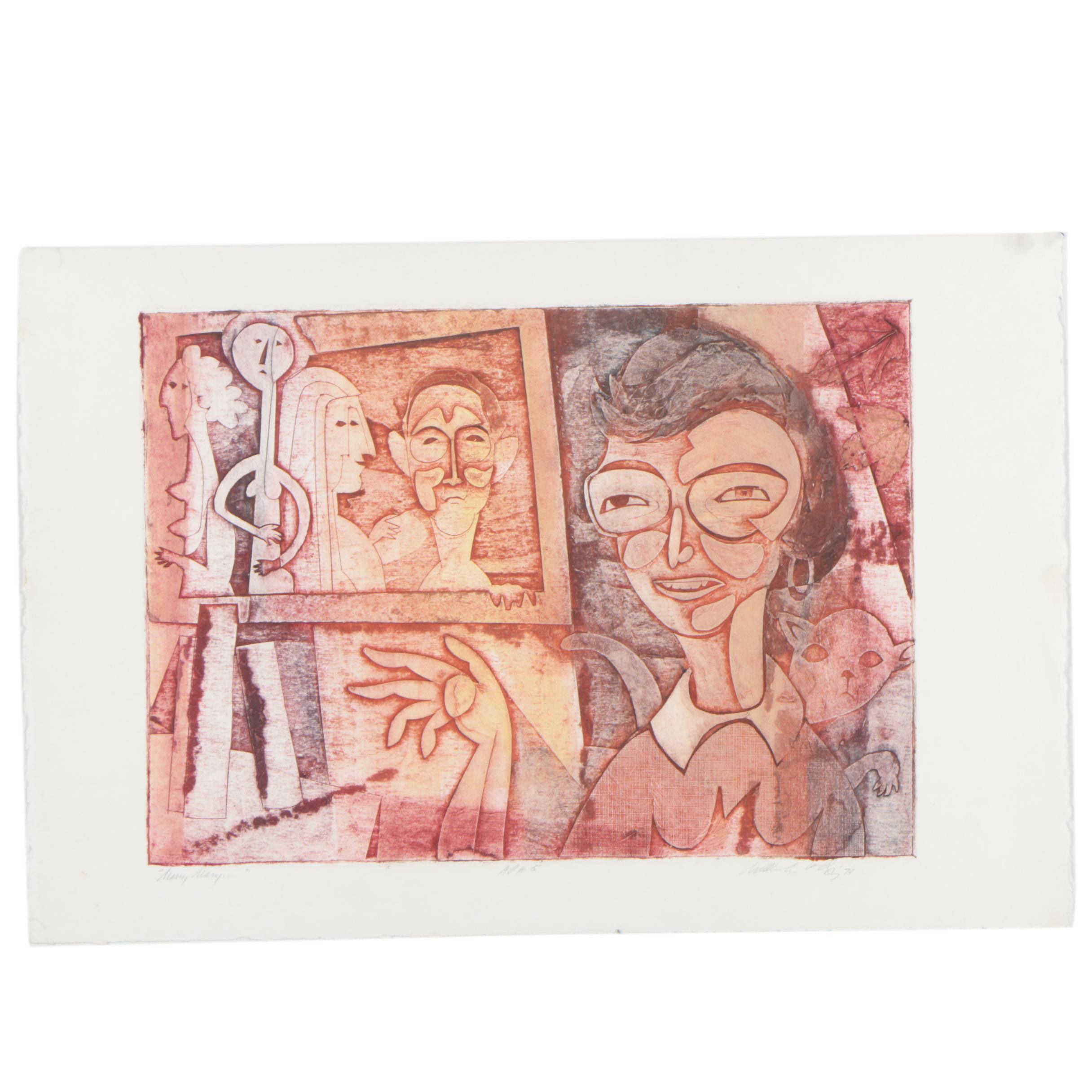William Ashby McCloy Abstract Collagraph "Merry Mary..."