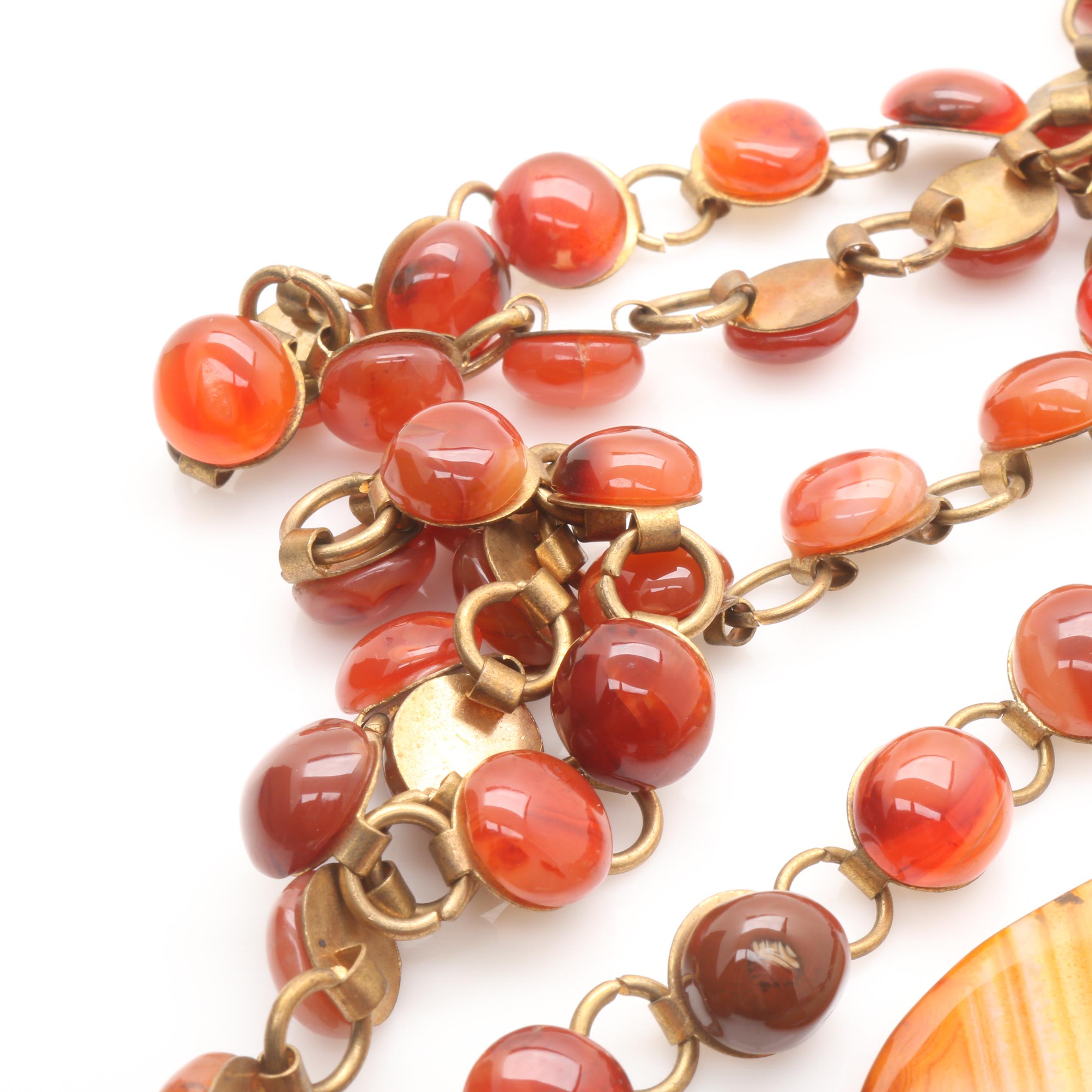 Agate and Druzy Pendants, Beaded Necklace and Belt