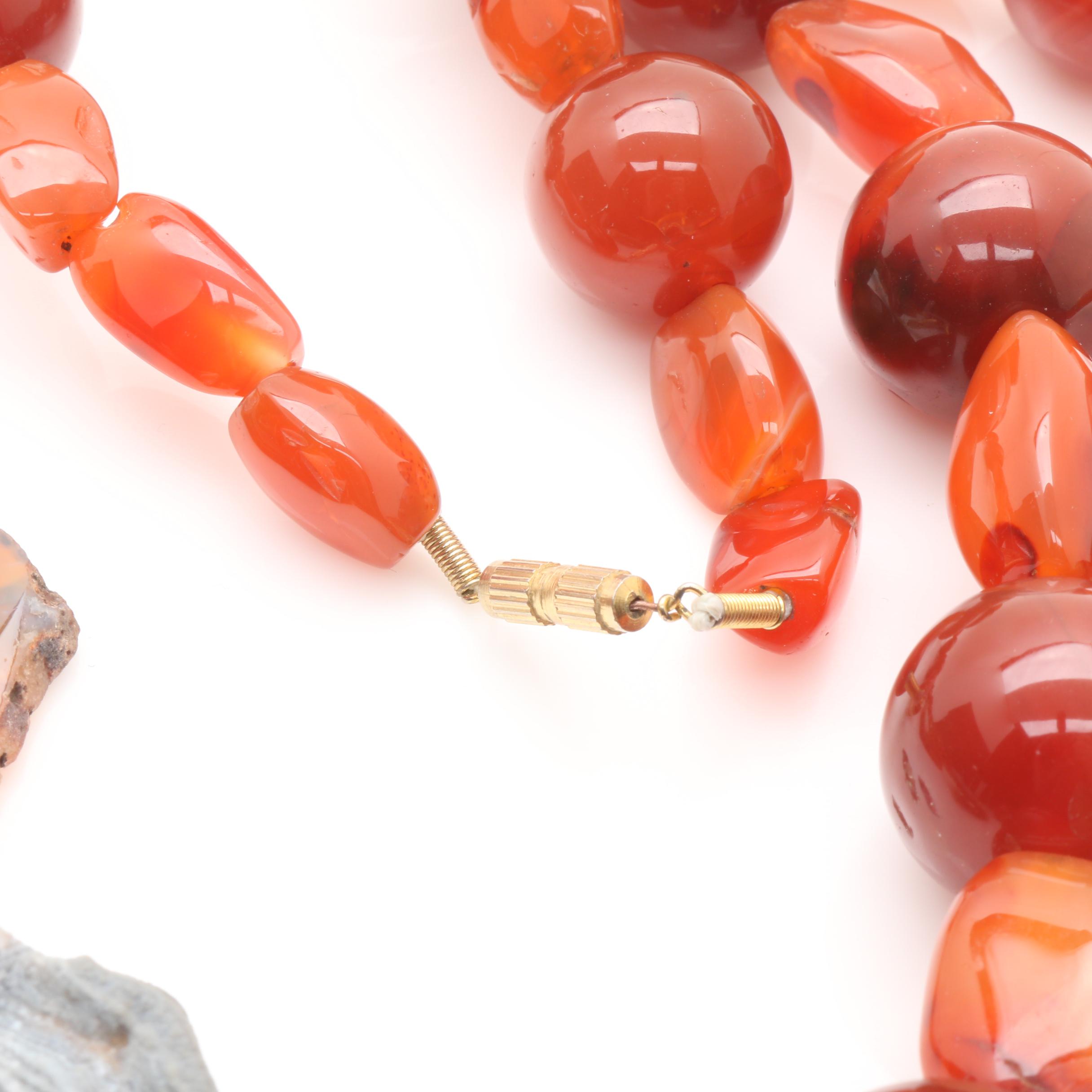 Agate and Druzy Pendants, Beaded Necklace and Belt