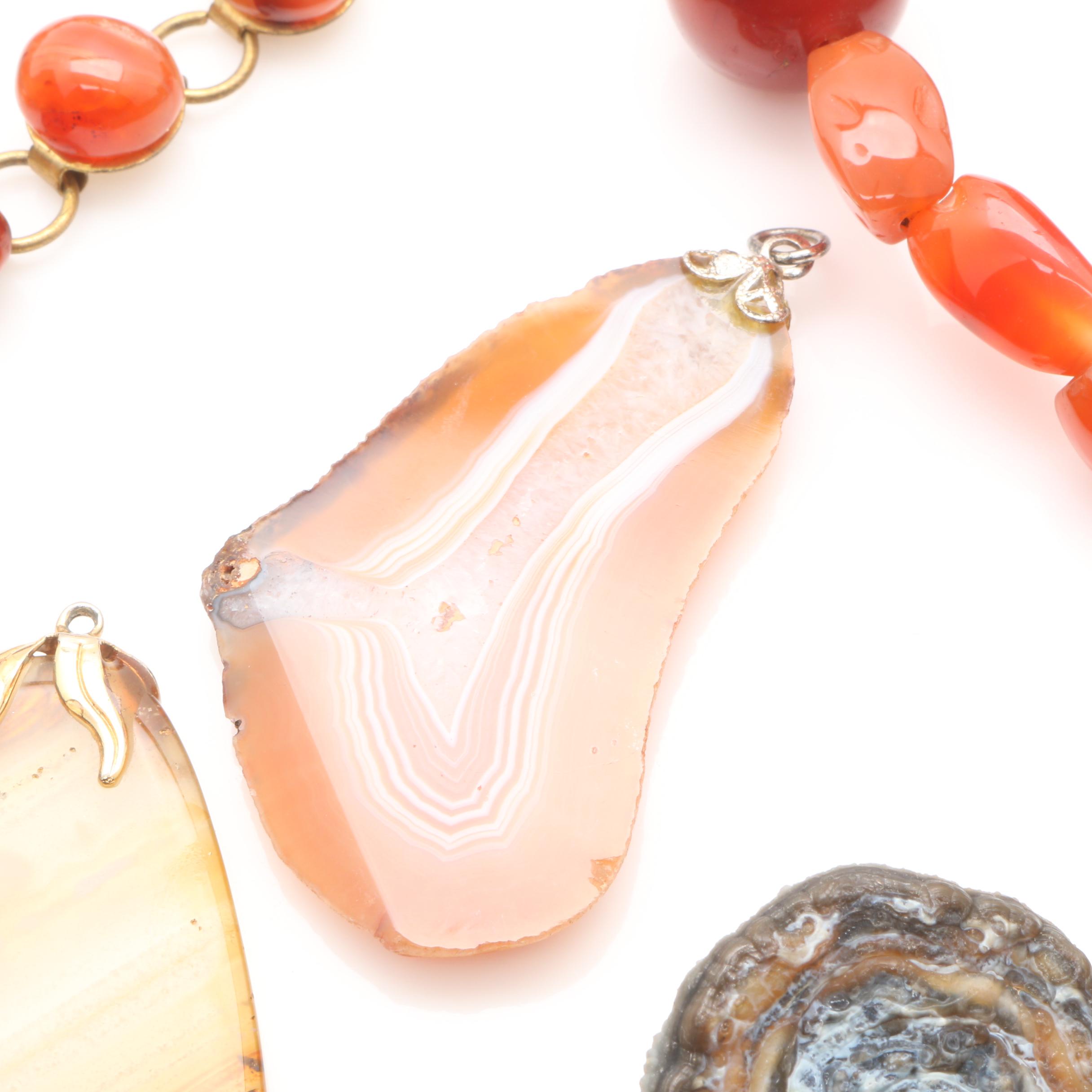 Agate and Druzy Pendants, Beaded Necklace and Belt