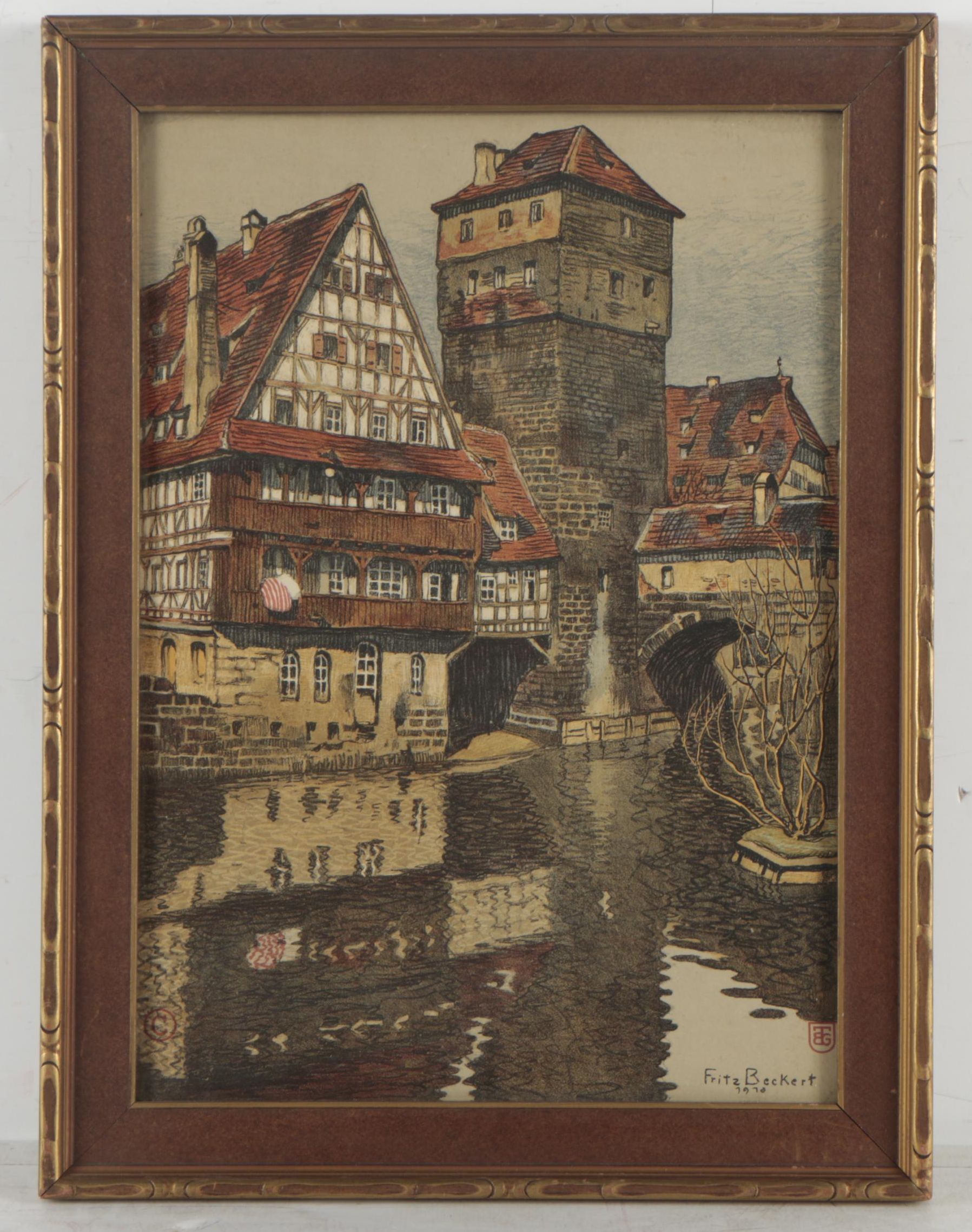 Mid Century Lithographs After Fritz Beckert of German Cityscapes