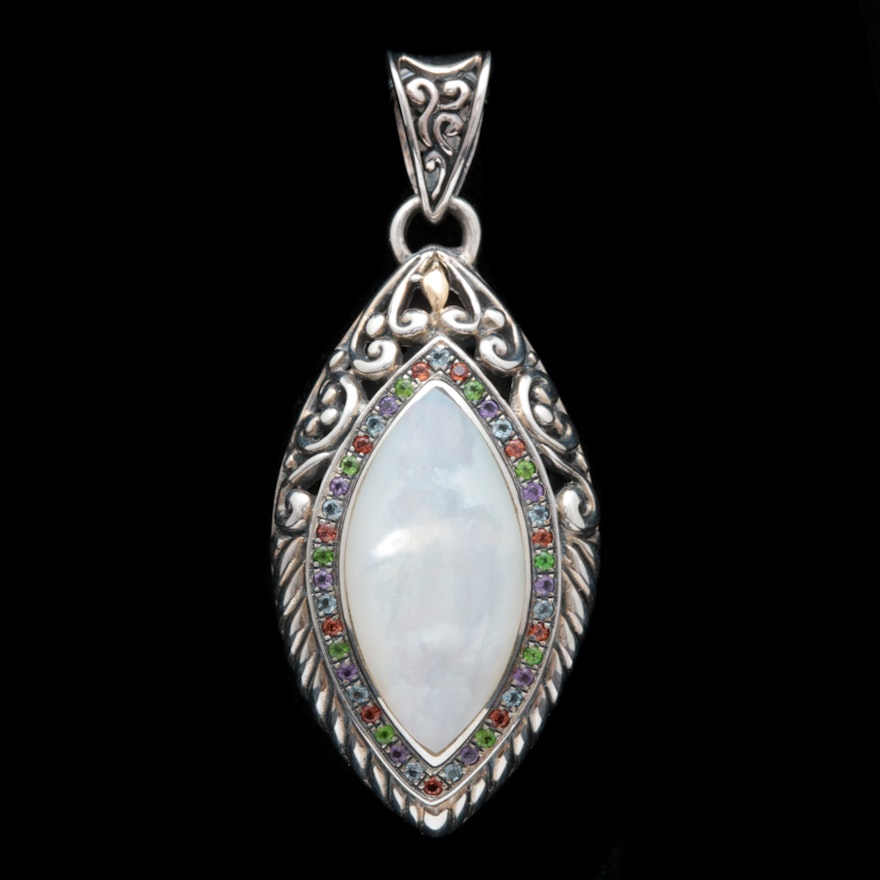 Robert Manse Sterling, 18K Gold, Mother of Pearl and Multi-Gemstone Pendant