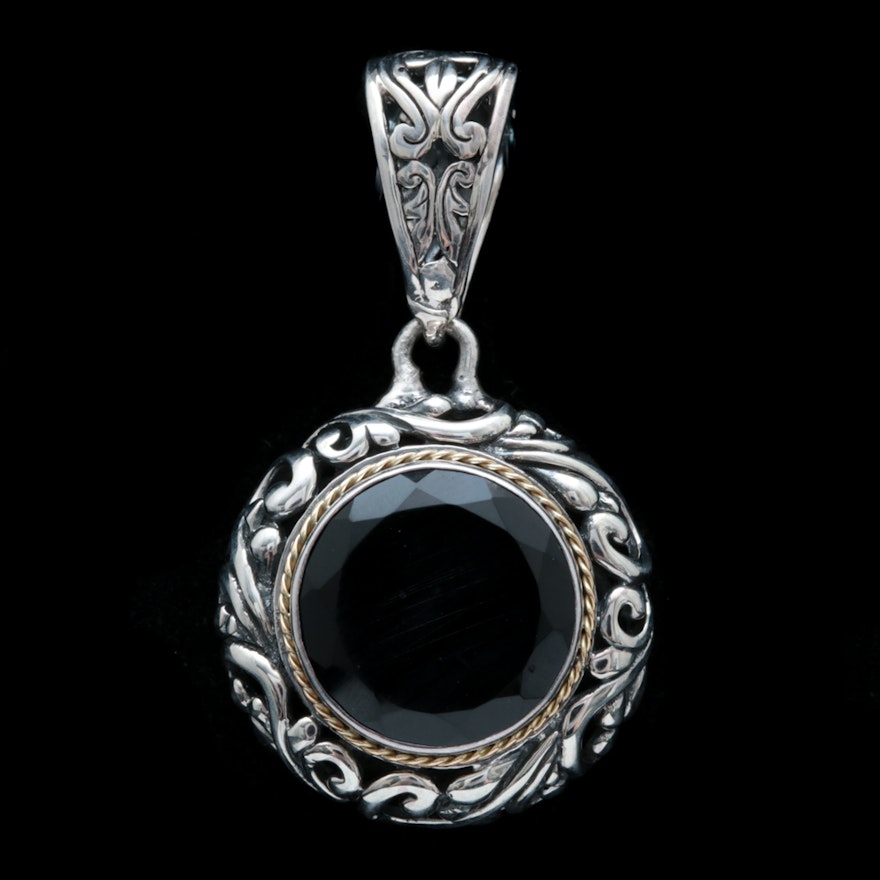 Sterling Silver, 18K Yellow Gold and Black Chalcedony Pendant