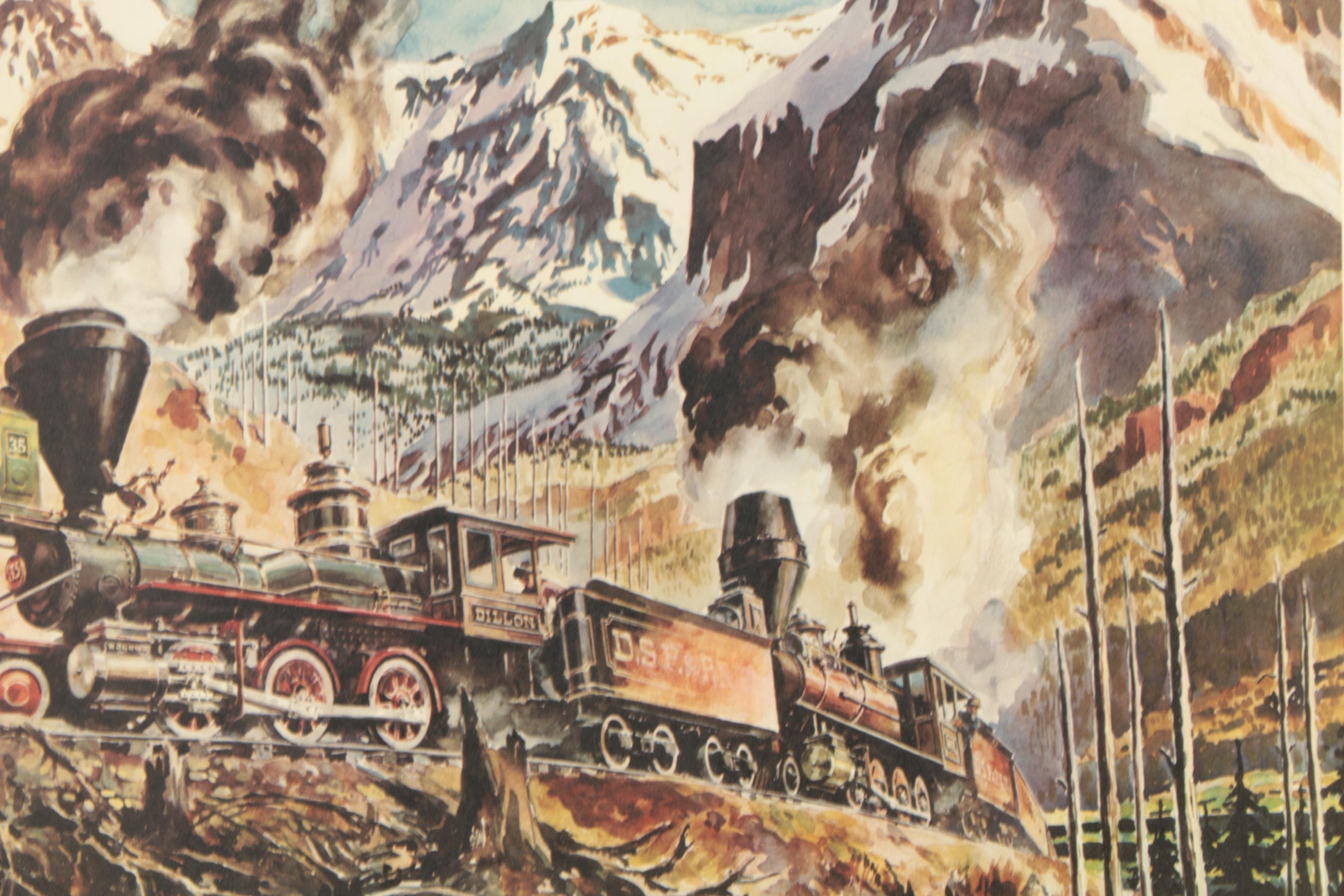Otto Kuhler Offset Lithographs Featuring "Big Mountains Little Engines"
