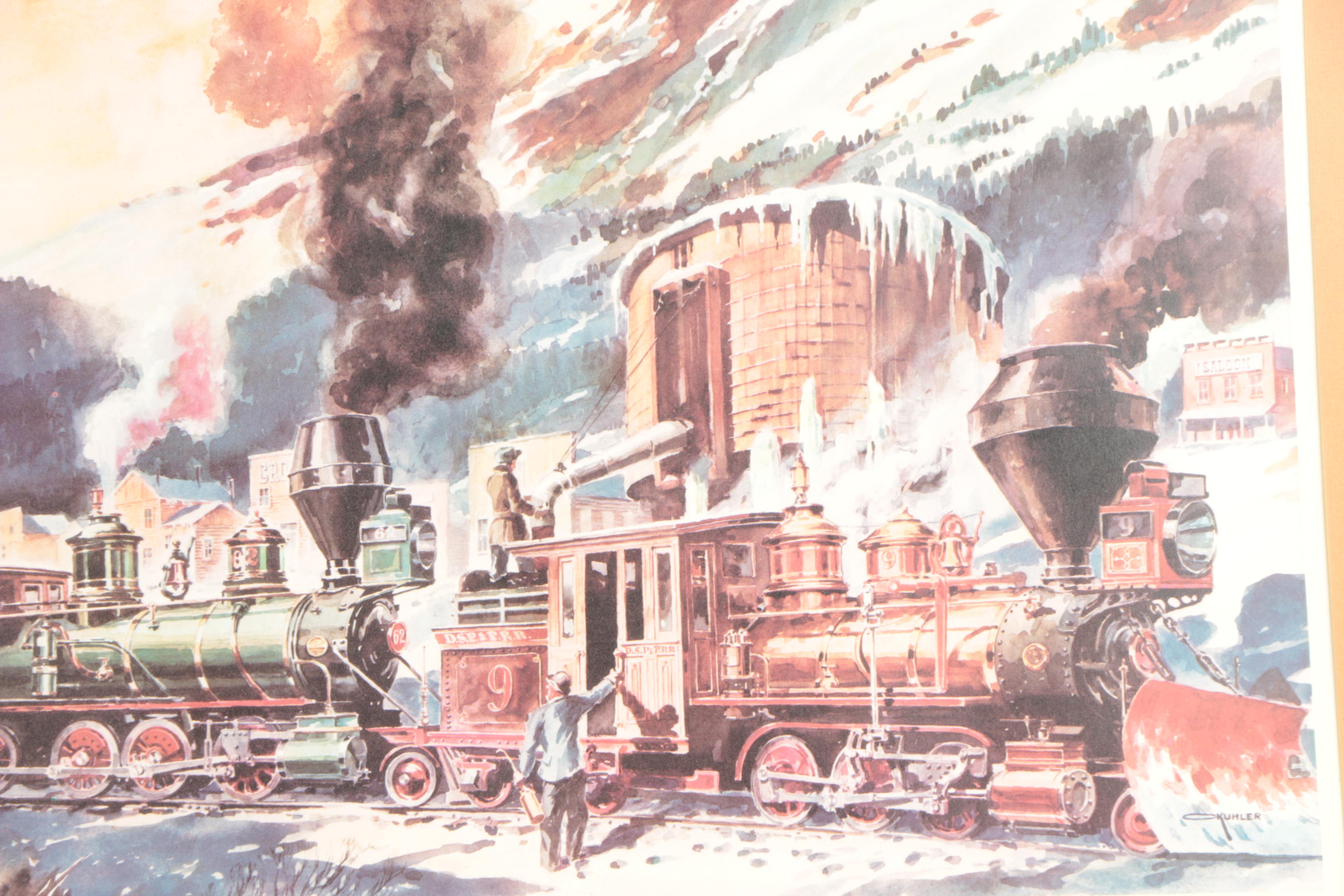 Otto Kuhler Offset Lithographs Featuring "Big Mountains Little Engines"