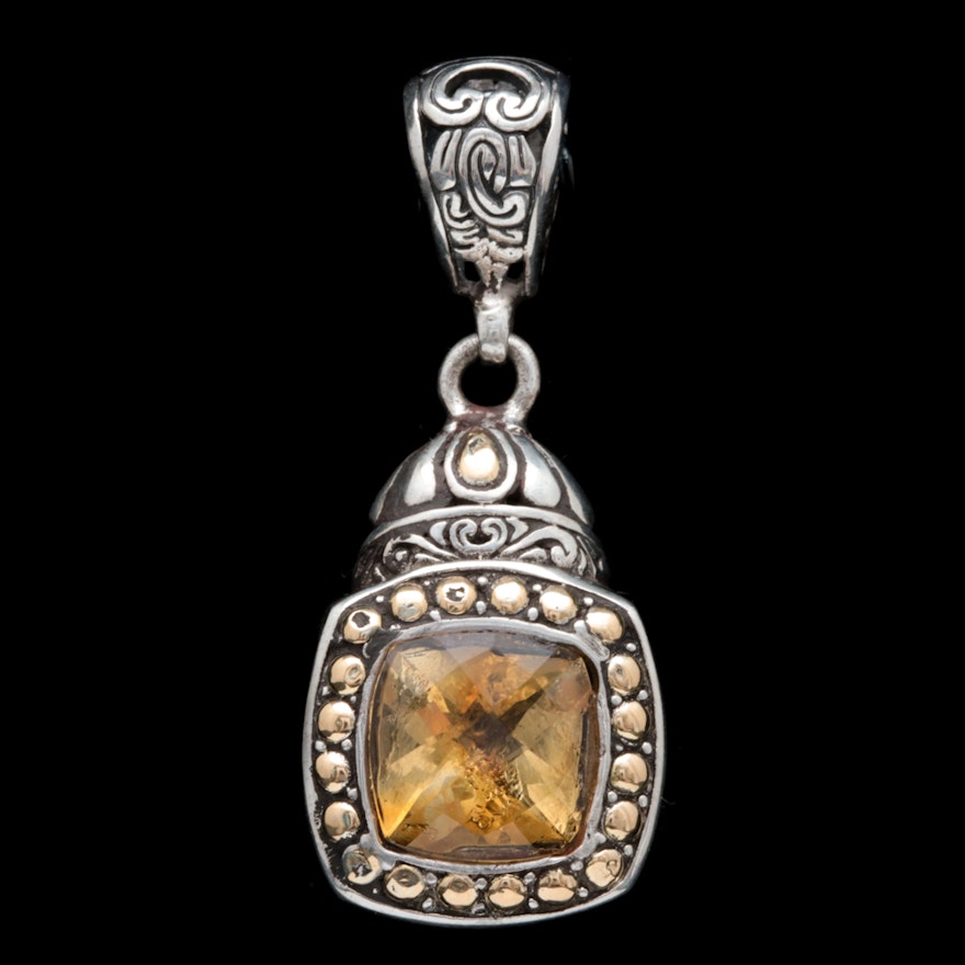 Robert Manse Sterling Silver, 18K Yellow Gold and Citrine Pendant