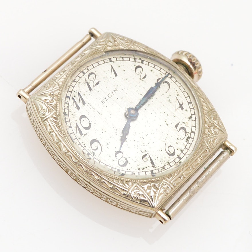 Art Deco Elgin 14K White Gold Wristwatch