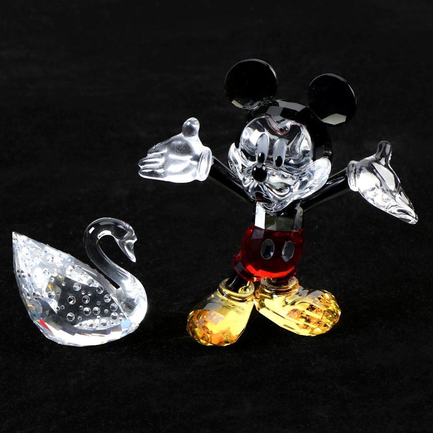 Swarovski Mickey Mouse and Swan Crystal Figurines