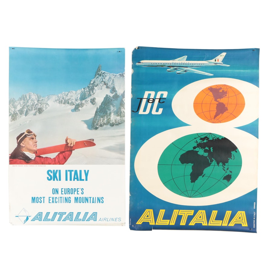 Vintage Offset Lithograph Airline Travel Posters "Alitalia Airlines"