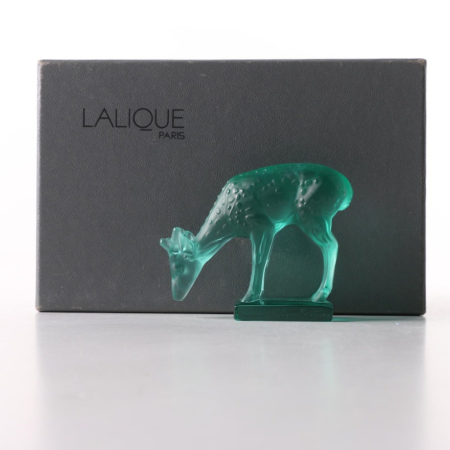 Lalique Green Crystal "Fawn" Figurine