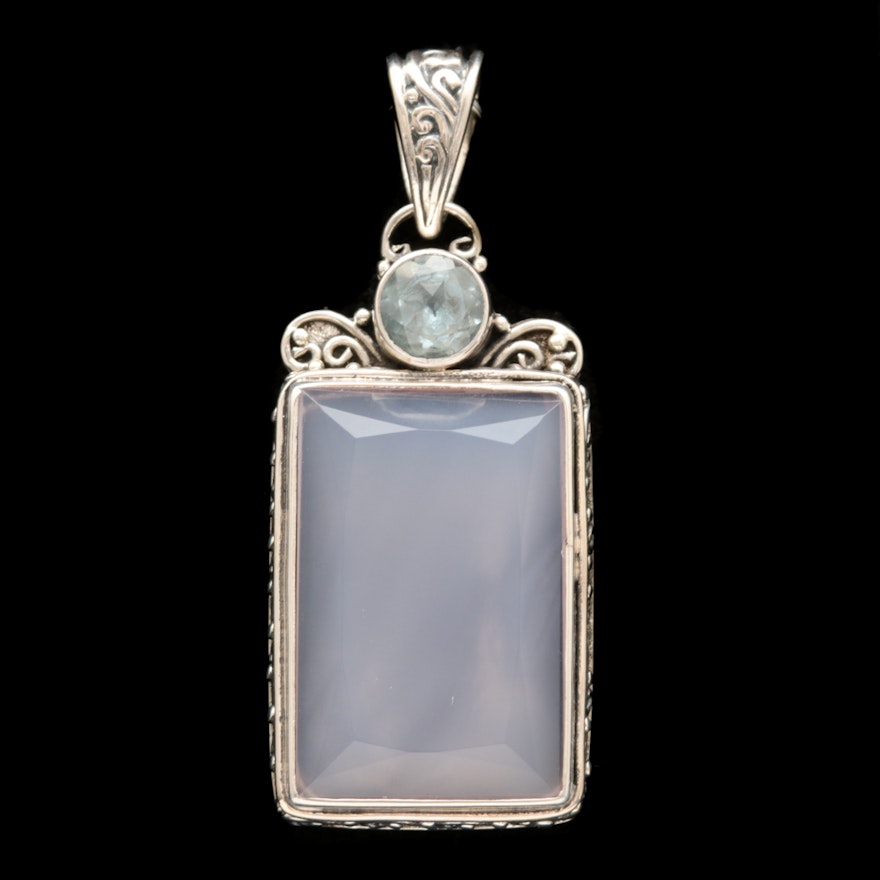 Sterling Silver, Chalcedony and Blue Topaz Pendant