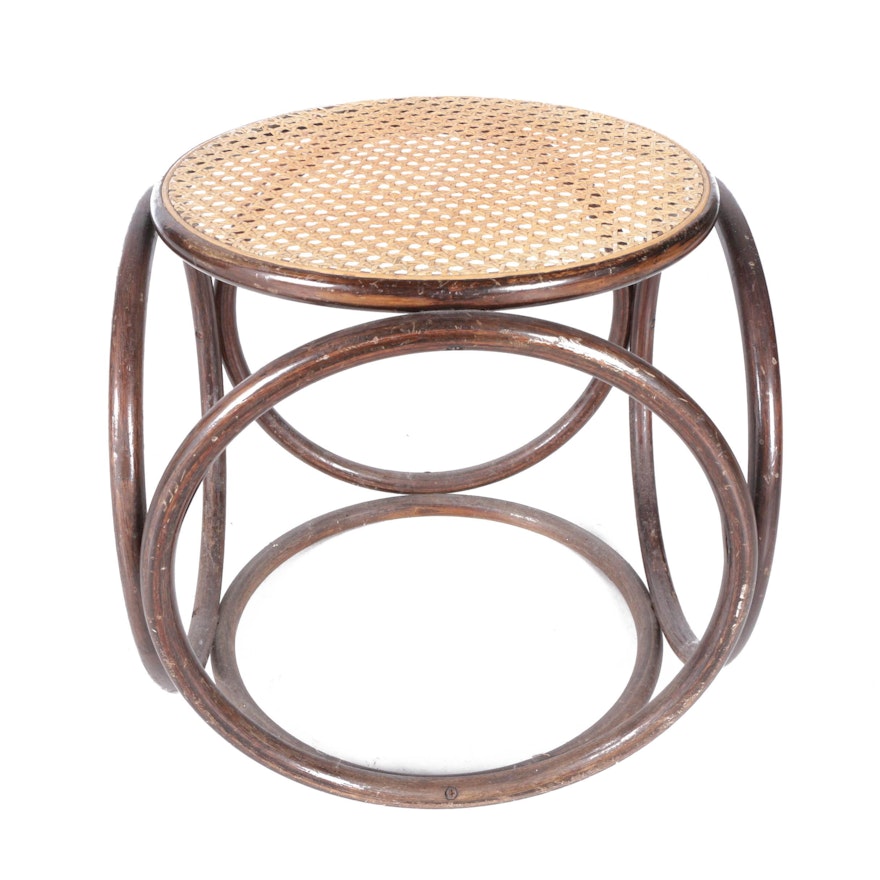 Mid-Century Thonet Style Bentwood and Cane Stool