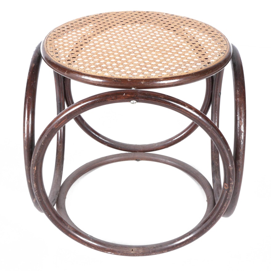 Mid-Century Thonet Style Bentwood and Cane Stool