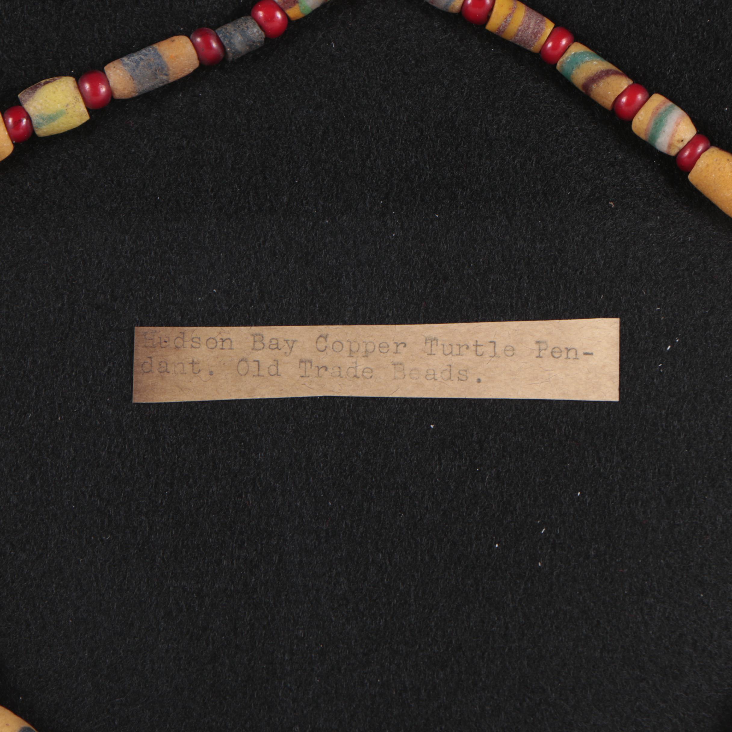 Hudson Bay Style Copper Turtle Pendant Trade Bead Necklace