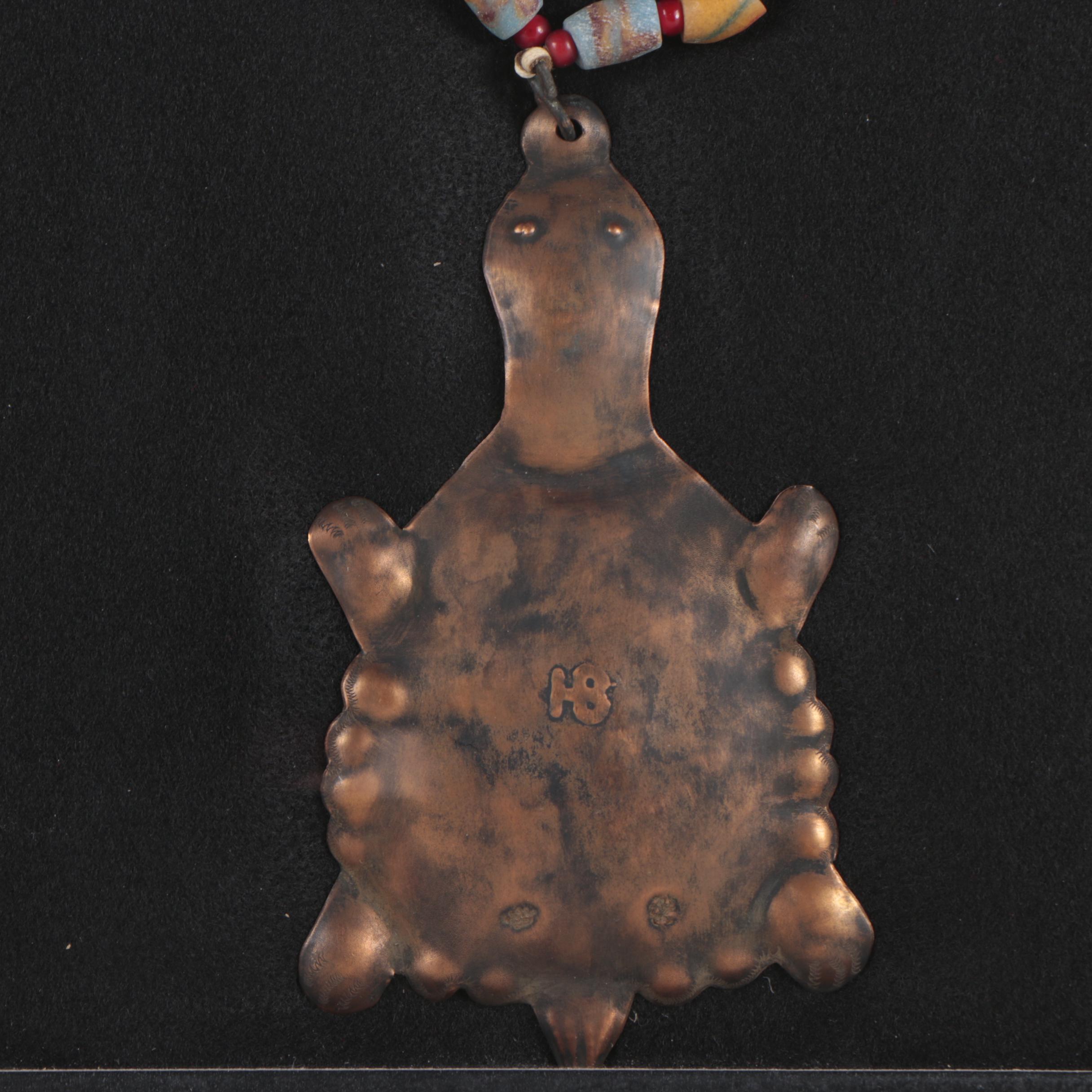 Hudson Bay Style Copper Turtle Pendant Trade Bead Necklace