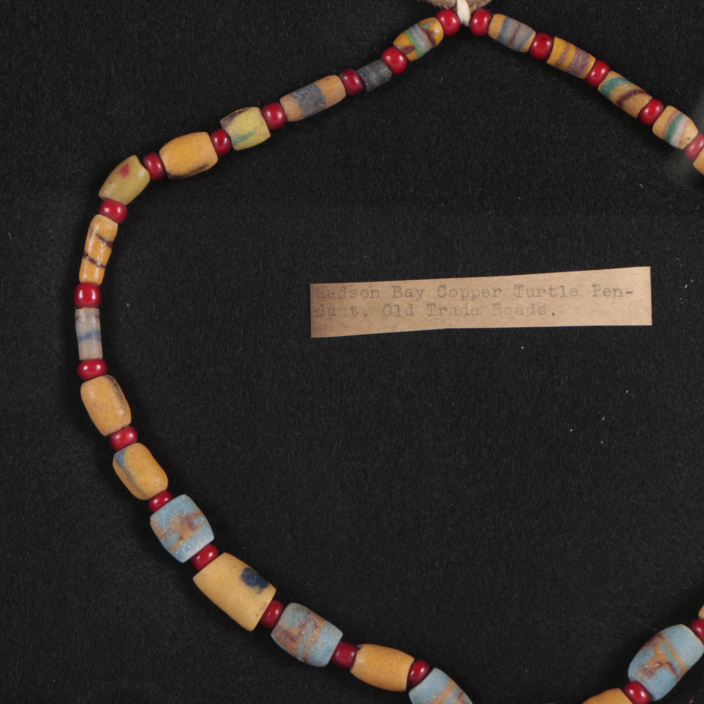 Hudson Bay Style Copper Turtle Pendant Trade Bead Necklace