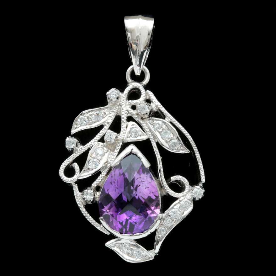 Sterling Silver, Amethyst and Cubic Zirconia Pendant