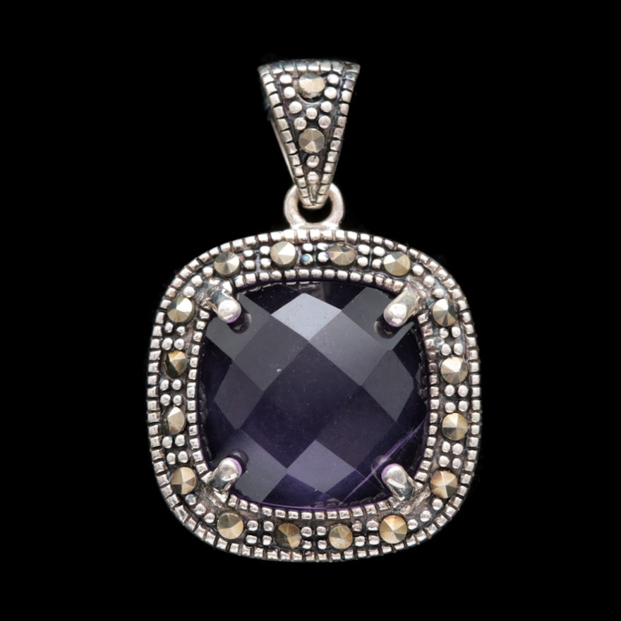 Sterling Silver, Amethyst and Marcasite Pendant