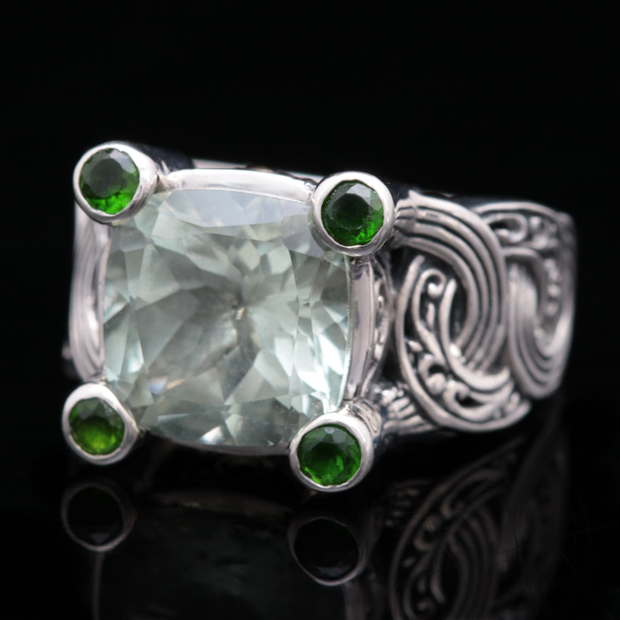 Robert Manse Sterling Silver, Praseolite and Chrome Diopside Ring