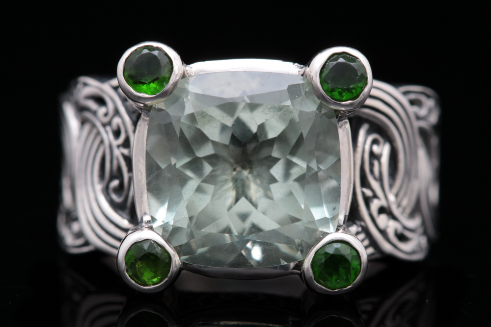 Robert Manse Sterling Silver, Praseolite and Chrome Diopside Ring