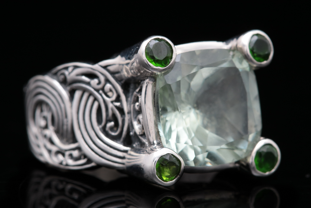 Robert Manse Sterling Silver, Praseolite and Chrome Diopside Ring