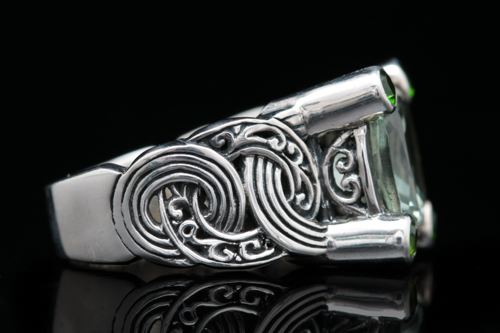 Robert Manse Sterling Silver, Praseolite and Chrome Diopside Ring
