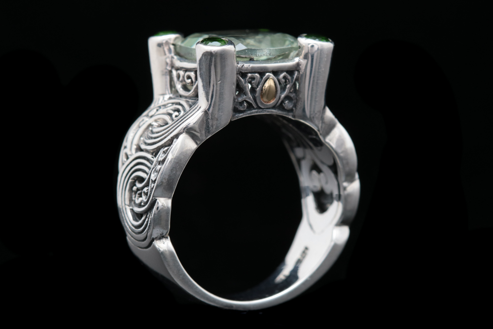 Robert Manse Sterling Silver, Praseolite and Chrome Diopside Ring
