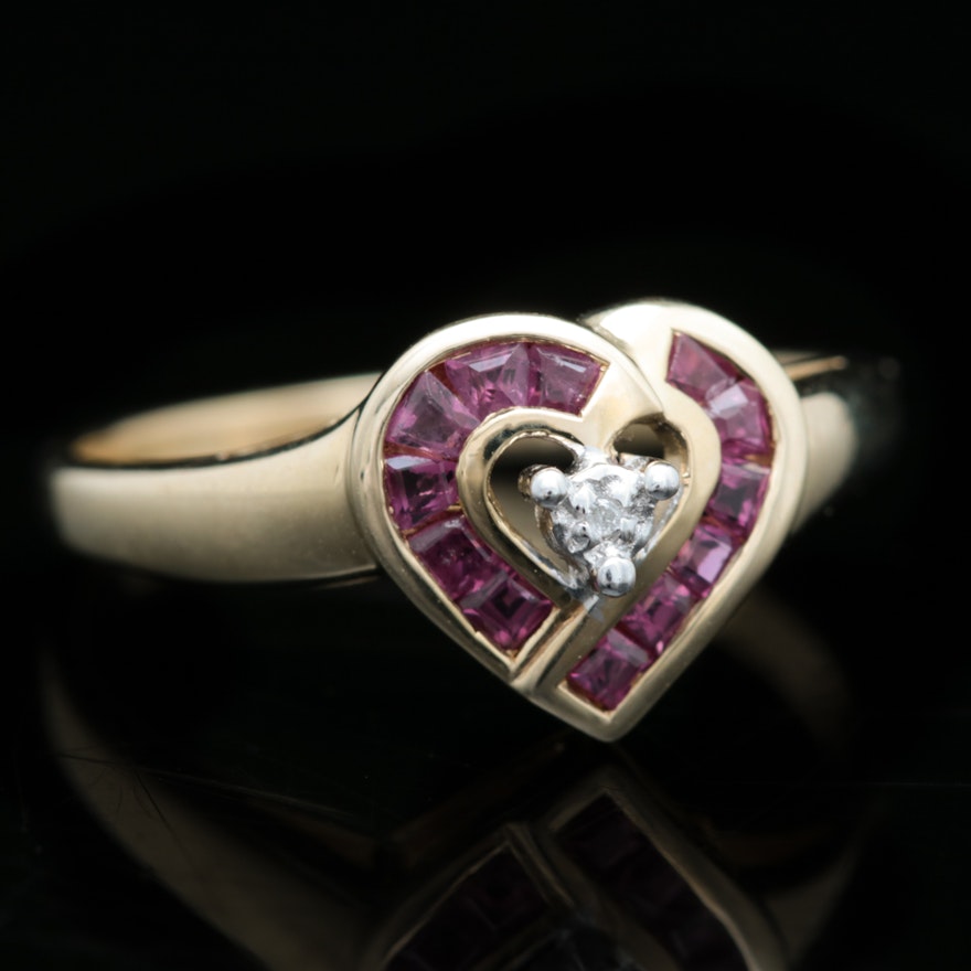 10K Yellow Gold, Ruby and Diamond Ring