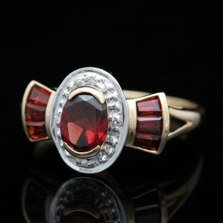 10K Yellow Gold, Garnet and Diamond Ring