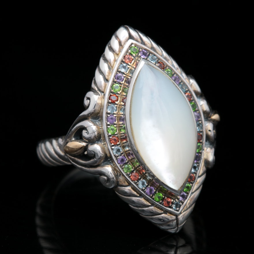 Robert Manse Sterling Silver, Mother of Pearl and Multi-Gemstone Ring