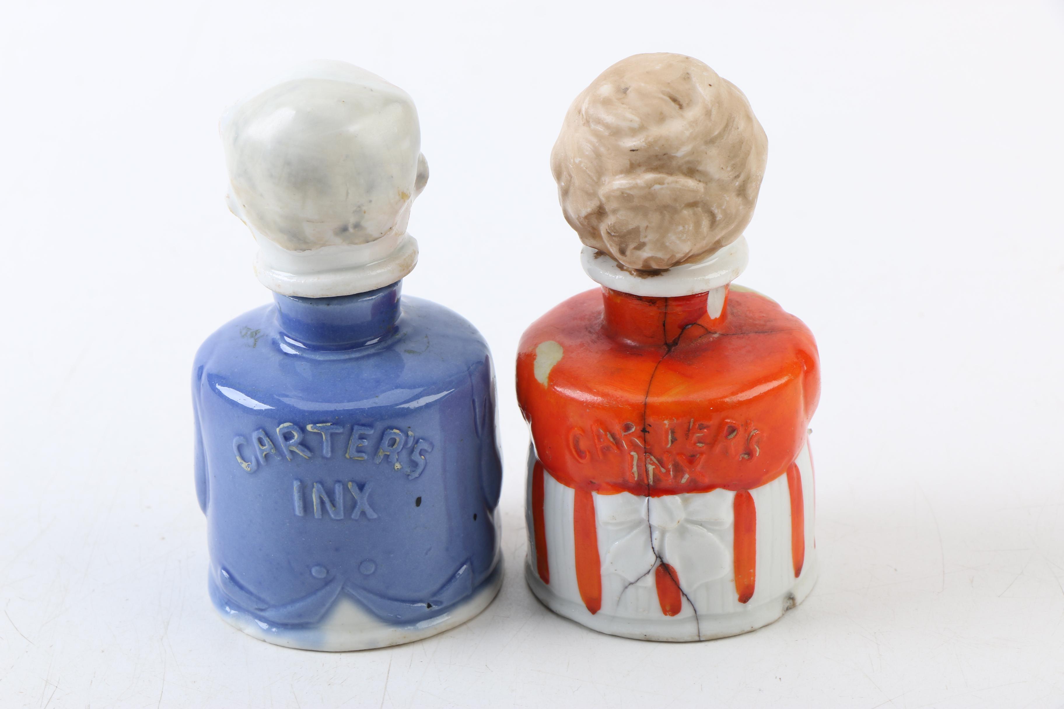 Antique German Carter's Inx "Ma and Pa" Inkwell Set, C. 1914