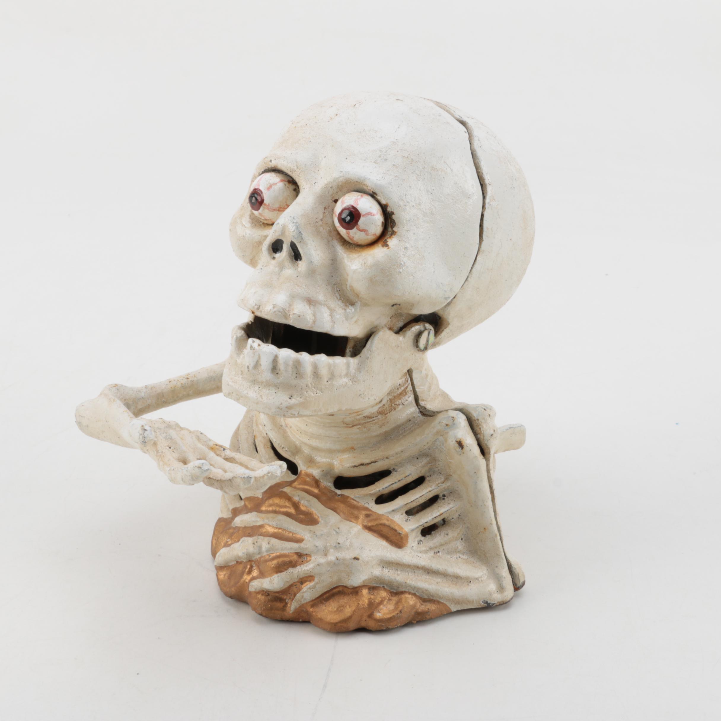 Vintage Cast Iron Mechanical Skeleton Bank
