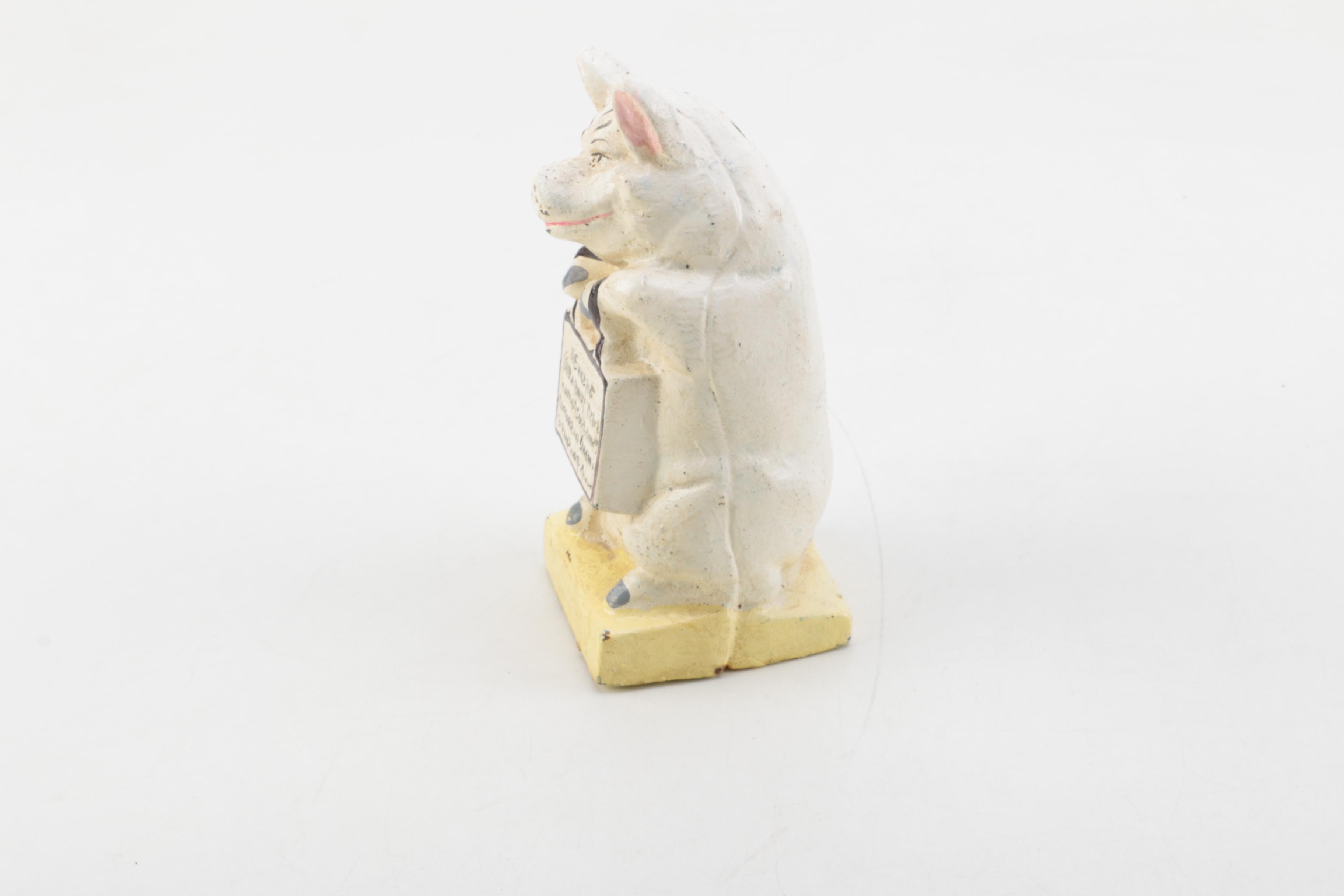 Vintage Cast Iron "Thrifty The Wise Pig" Piggy Bank