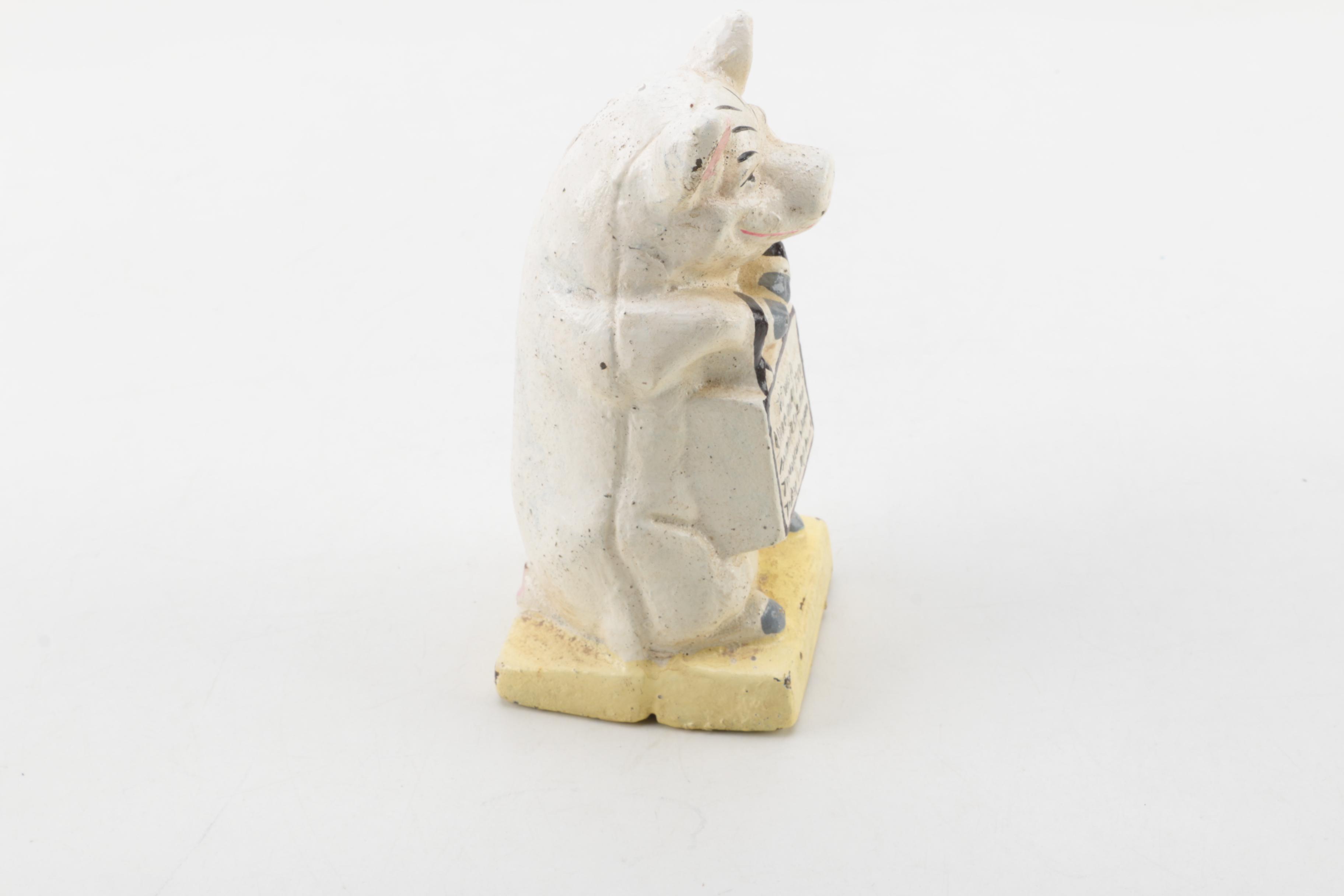 Vintage Cast Iron "Thrifty The Wise Pig" Piggy Bank