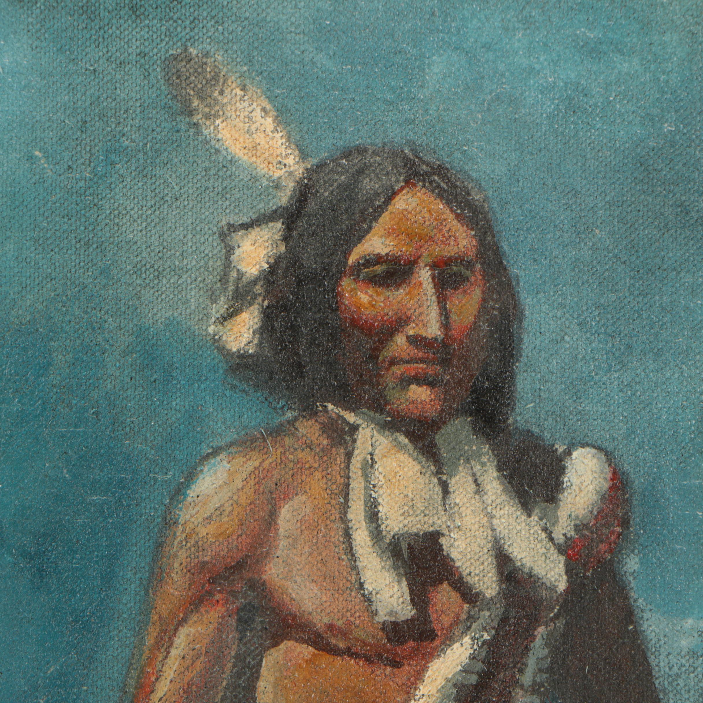 Oil Painting of a Figure in Native American Attire