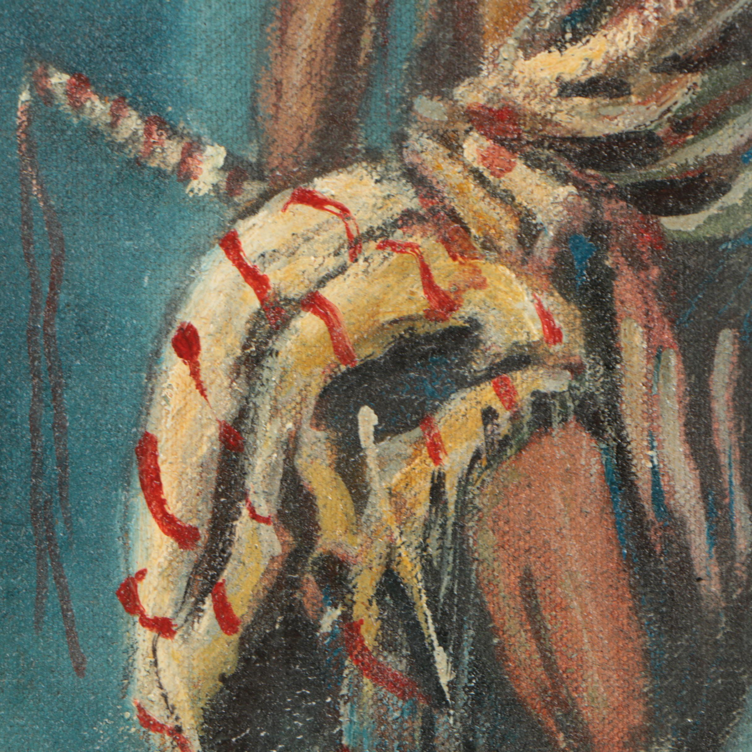 Oil Painting of a Figure in Native American Attire