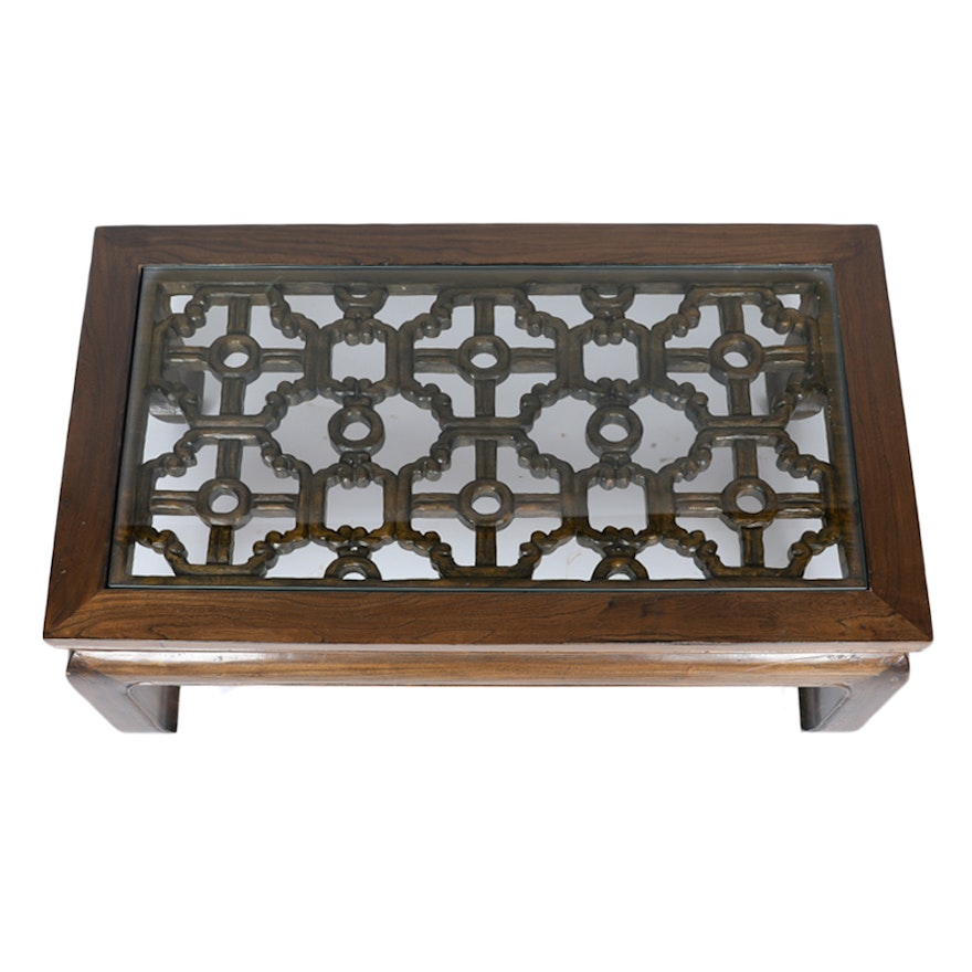 Asian Style Carved Elm Coffee Table