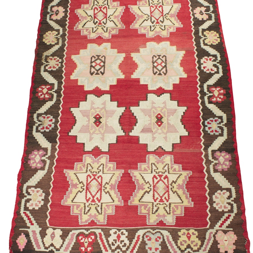 Vintage Handwoven Caucasian Lesghi Inscribed Wool Kilim