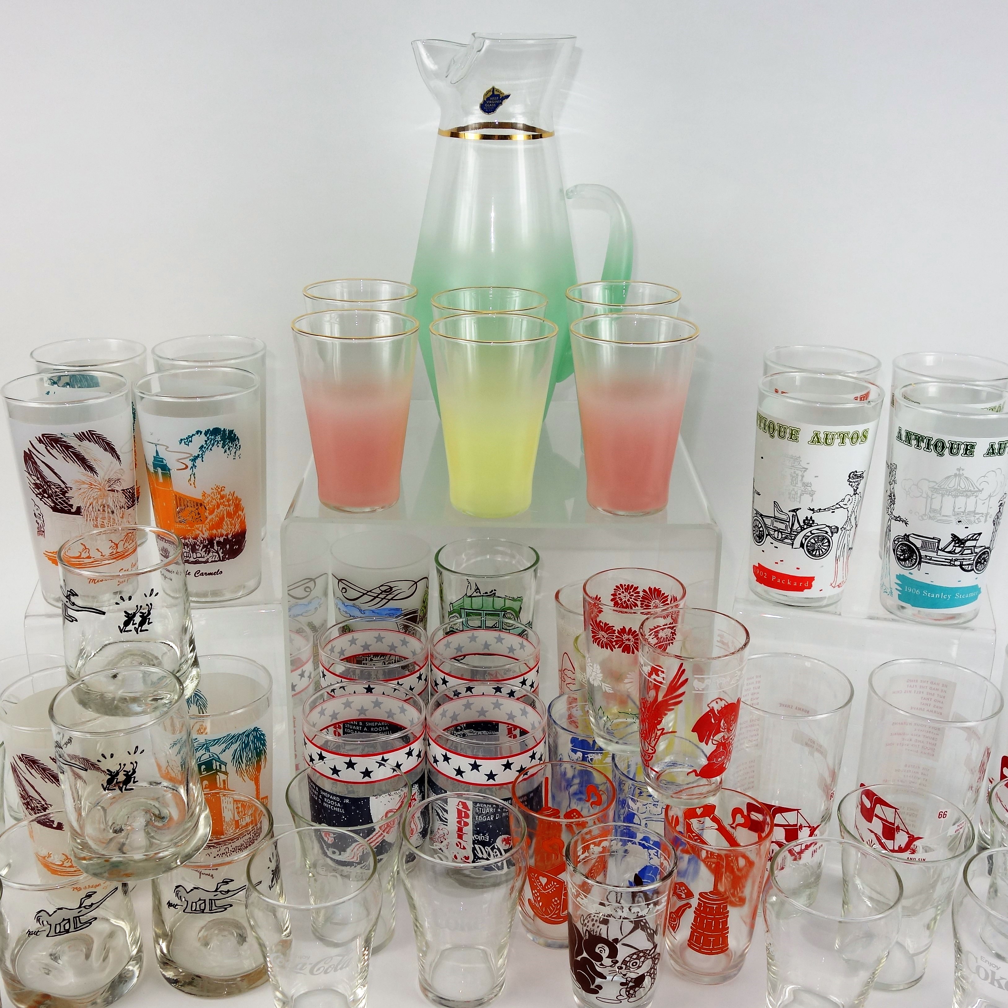 Mid Century Blendo Glass, West Virginia, Coke, BC Comics, Apollo 14 Glassware