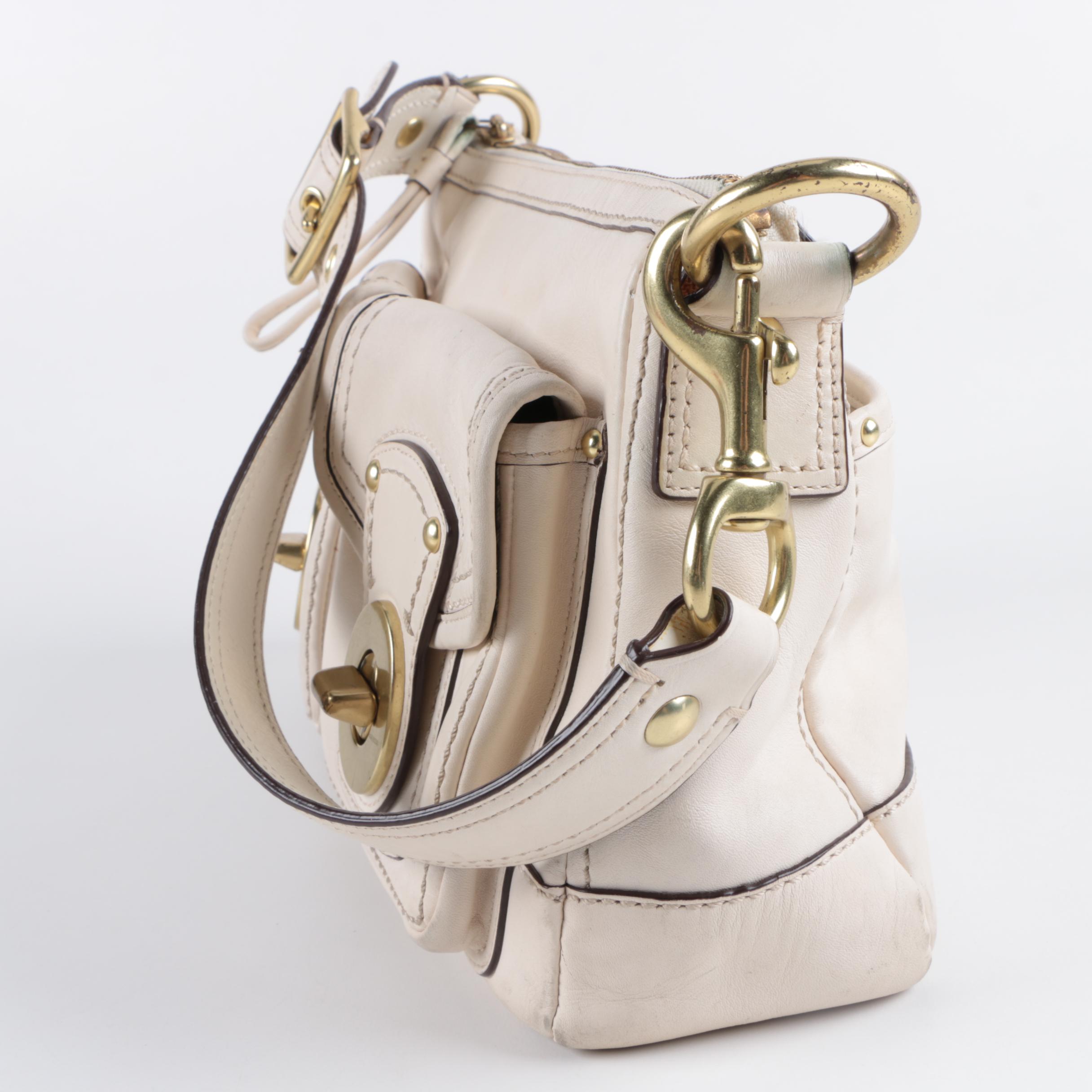 Coach Ivory Legacy Leather Turn Lock Shoulder Bag