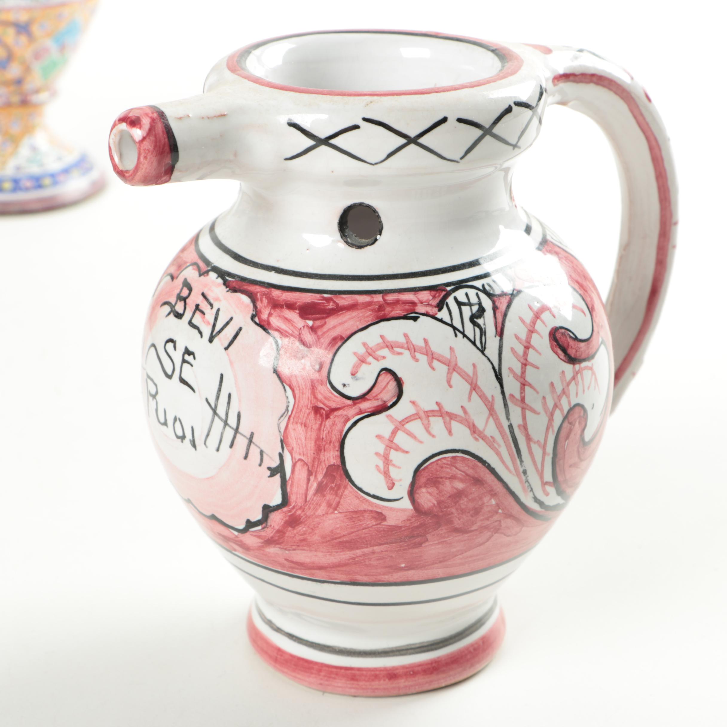 Deruta Puzzle Jug and Other Hand-Painted European Ceramics