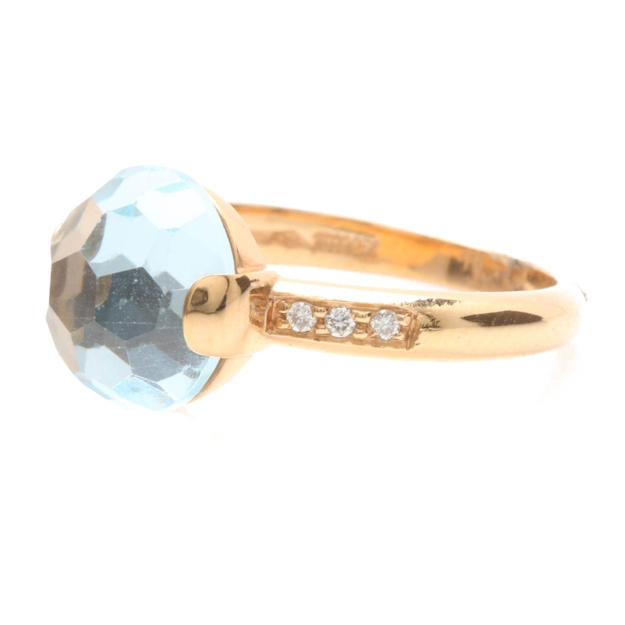 Zoccai 18K Yellow Gold Blue Topaz and Diamond Ring