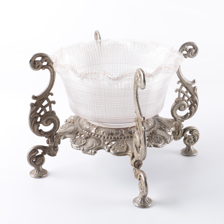 Ornate Metal and Glass Serving Dish