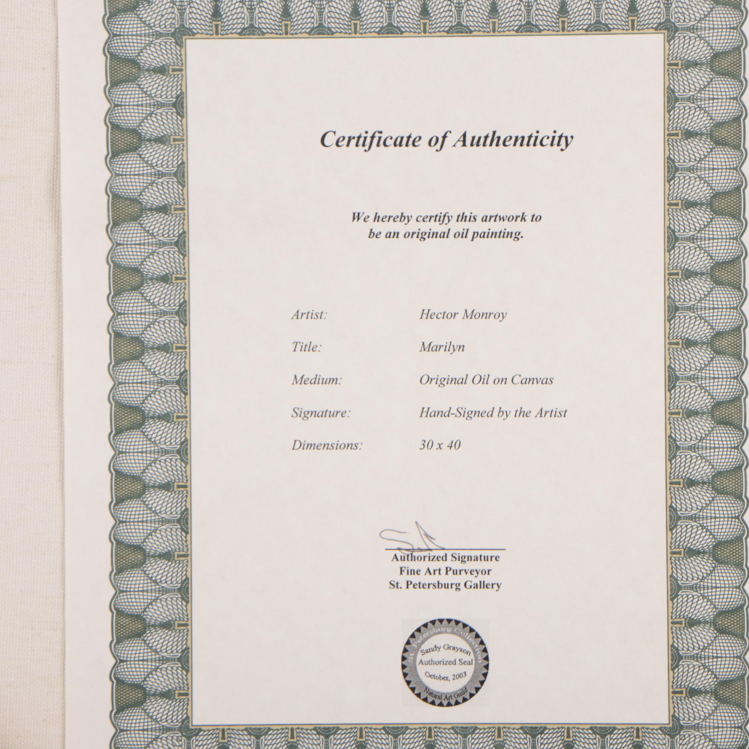 Hector Monroy Oil Painting "Marilyn"